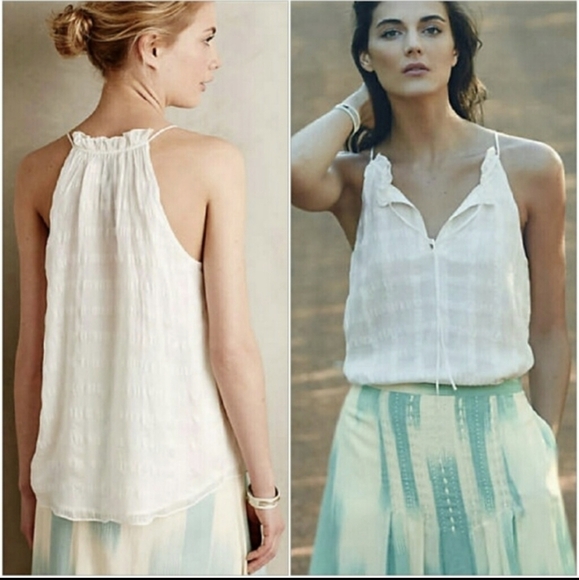 ANTHROPOLOGIE HD in Paris silk Shadow pane halter neck top 2 xs small - Picture 3 of 16